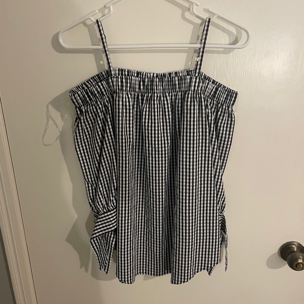 off the shoulder navy and white striped top